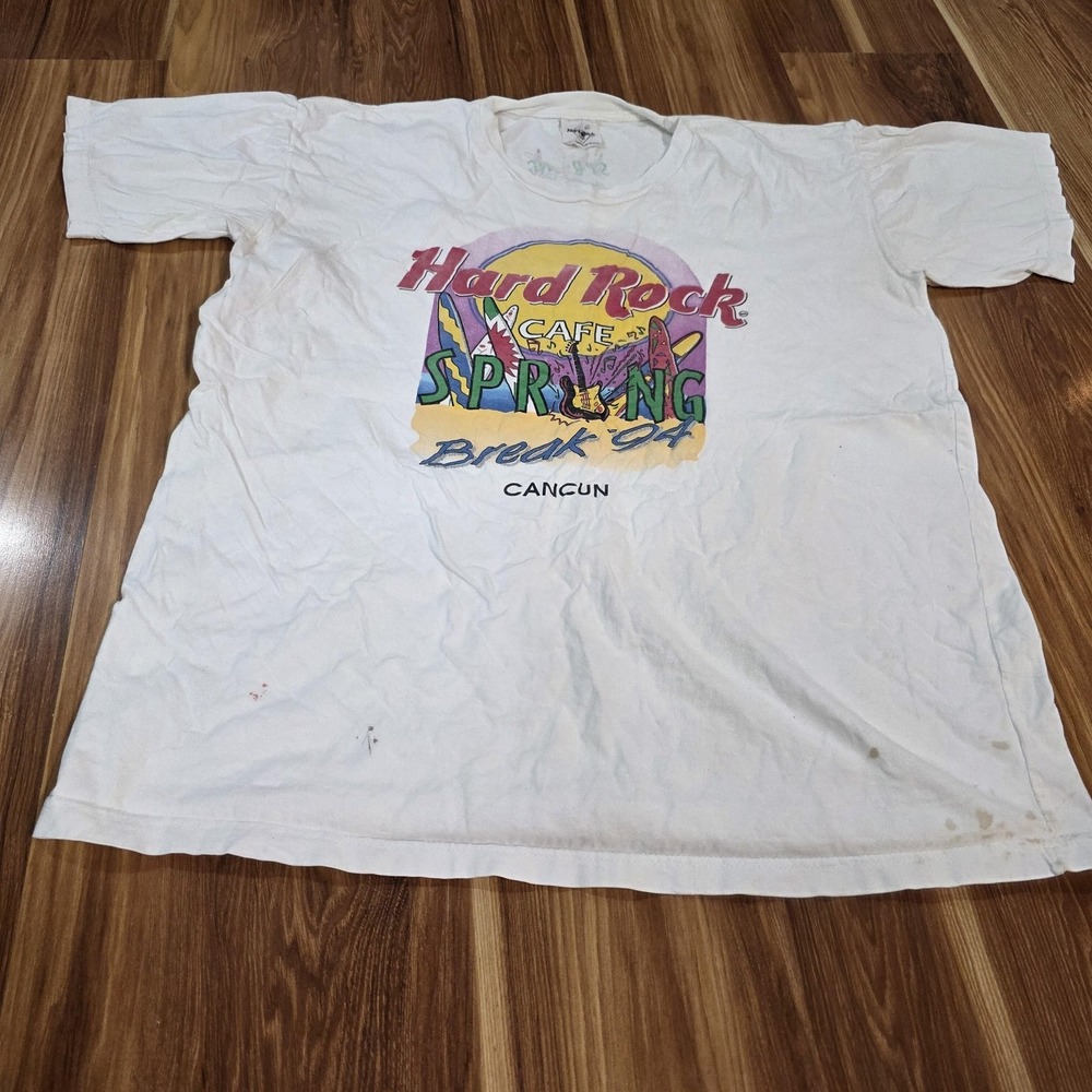 Vintage Hard Rock Cafe Spring Break‎ Shirt Mens XL White Cancun 1994 90s Tee